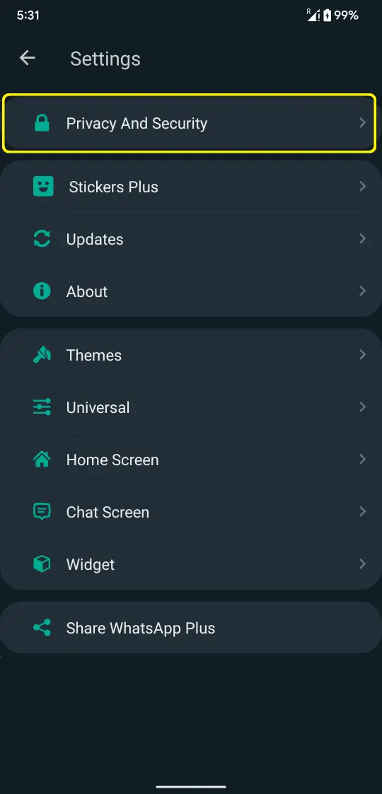 Change Password of Hidden Chats in WhatsApp Plus S2